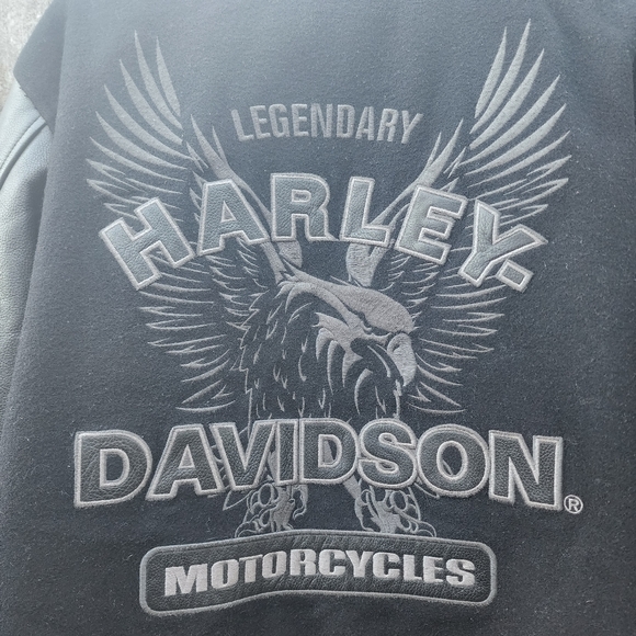Harley-Davidson Wool Motorcycle Jacket with Leather Sleeves Men's Size L - Picture 10 of 10